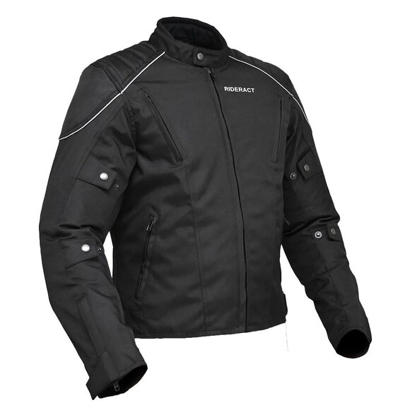 RIDERACT® Motorcycle Riding Jacket  Waterproof Cordura Motorbike Gear Black - Picture 1 of 8
